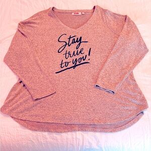 Evri Women’s Blush V-neck Pullover Stay True To You! Graphic Sweater Size 1X